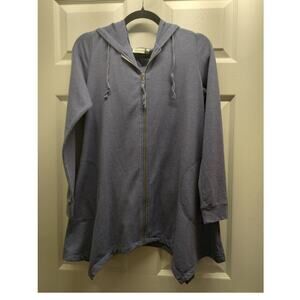 LOGO Lori Goldstein Women's Size Small Blue French Terry Zip-Up Hooded Jacket
